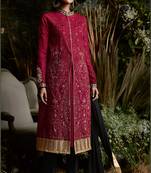 Maroon Embroidered Georgette Salwar Up To 42" Size