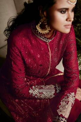 Maroon Embroidered Georgette Salwar Up To 42" Size 2