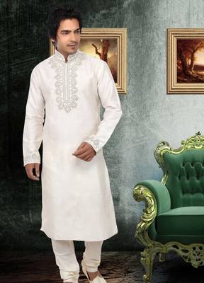 Fawn embroidered art silk kurta-pajama 1