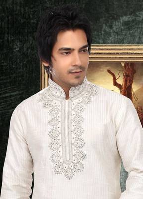 Fawn embroidered art silk kurta-pajama 2