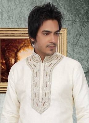 Fawn embroidered art silk kurta-pajama 2