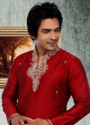 Maroon embroidered art silk kurta-pajama 2