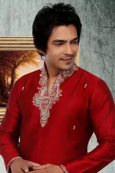 Maroon embroidered art silk kurta-pajama