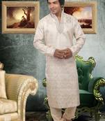 Fawn embroidered art silk kurta-pajama