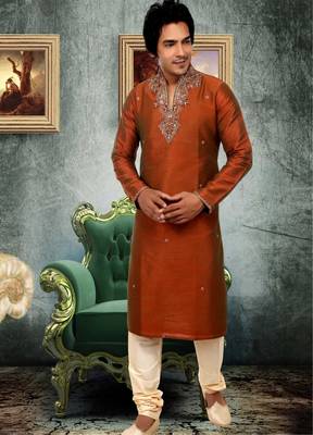 Brown embroidered art silk kurta-pajama 1