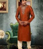 Brown embroidered art silk kurta-pajama