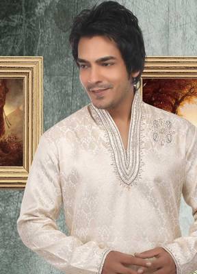 Fawn embroidered art silk kurta-pajama 2