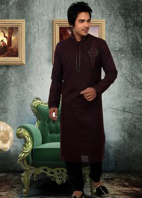 Maroon embroidered art silk kurta-pajama 1