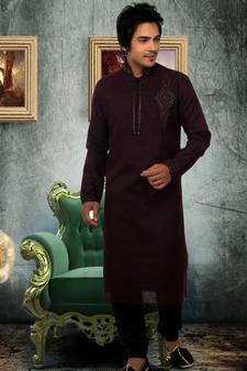 Maroon embroidered art silk kurta-pajama
