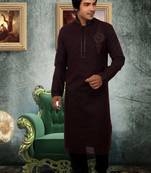 Maroon embroidered art silk kurta-pajama