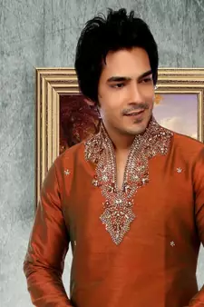 Brown embroidered art silk kurta-pajama