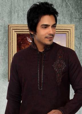 Maroon embroidered art silk kurta-pajama 2