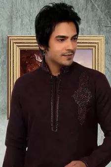 Maroon embroidered art silk kurta-pajama