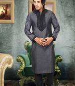 Grey embroidered art silk kurta-pajama