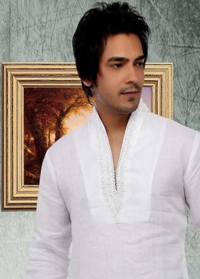 White embroidered linen kurta-pajama 2