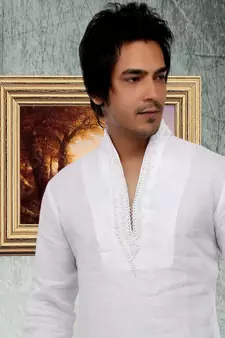 White embroidered linen kurta-pajama