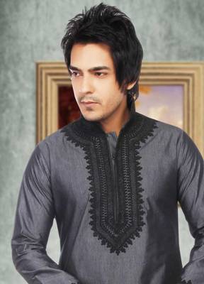 Grey embroidered art silk kurta-pajama 2