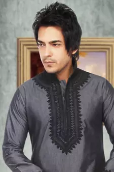Grey embroidered art silk kurta-pajama