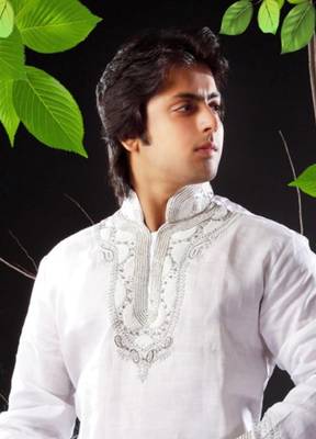 White embroidered art silk kurta-pajama 2
