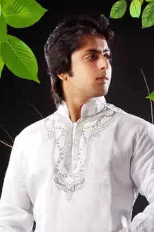 White embroidered art silk kurta-pajama