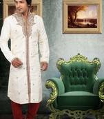 Fawn embroidered art silk sherwani