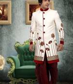 Fawn embroidered art silk sherwani