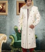 Fawn embroidered art silk sherwani