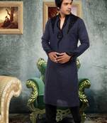 Grey embroidered linen kurta-pajama