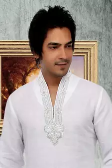 White embroidered linen kurta-pajama