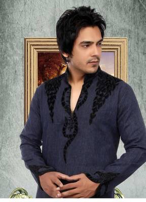 Grey embroidered linen kurta-pajama 2