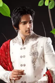 White embroidered art silk sherwani