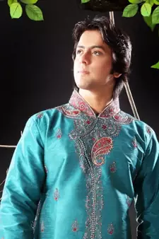 Turquoise embroidered art silk sherwani