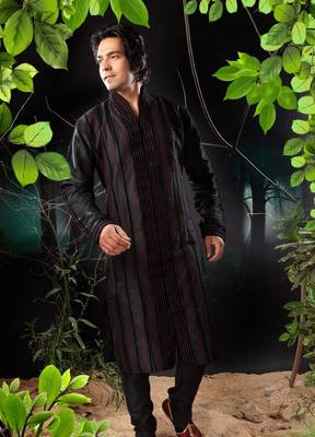 Black embroidered art silk sherwani 1