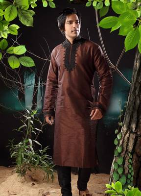 Brown embroidered art silk kurta-pajama 1