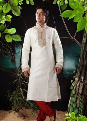 Fawn embroidered art silk kurta-pajama 1