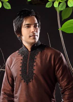 Brown embroidered art silk kurta-pajama 2