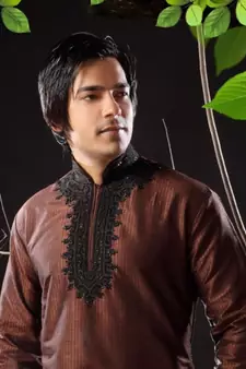 Brown embroidered art silk kurta-pajama