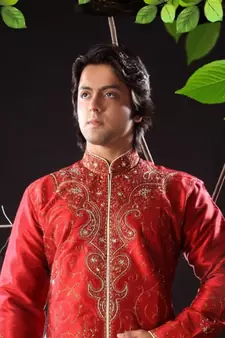 Red embroidered art silk sherwani