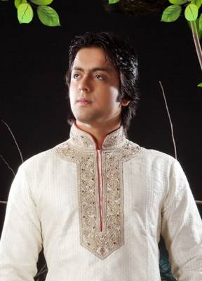 Fawn embroidered art silk kurta-pajama 2