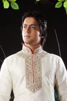 Fawn embroidered art silk kurta-pajama