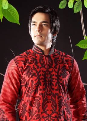 Red embroidered art silk kurta-pajama 2