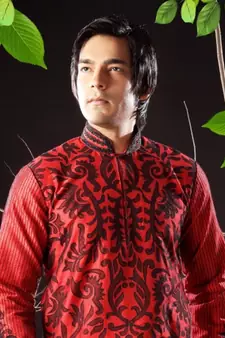 Red embroidered art silk kurta-pajama