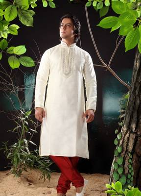 Fawn embroidered art silk kurta-pajama 1