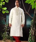 Fawn embroidered art silk kurta-pajama
