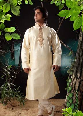 Fawn embroidered art silk kurta-pajama 1