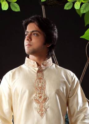Fawn embroidered art silk kurta-pajama 2