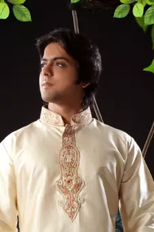 Fawn embroidered art silk kurta-pajama