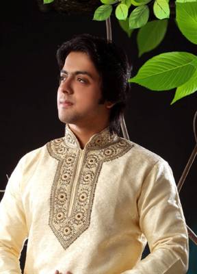 Fawn embroidered art silk kurta-pajama 2