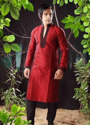 Red embroidered art silk kurta-pajama 1