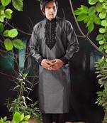 Grey embroidered art silk kurta-pajama